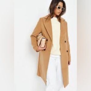 Missguided Camel Slim Double Breasted Longline Formal Coat